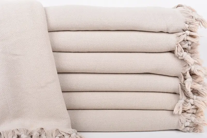 Woven Beige Stonewashed Chevron Throw, Organic Cotton, 87x69 Inches