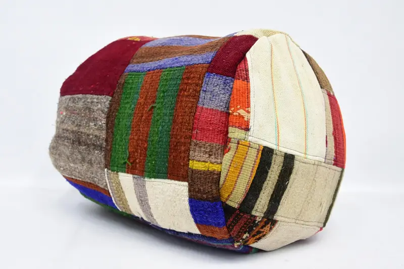 Puf Kilim azul y verde, otomana rectangular versátil