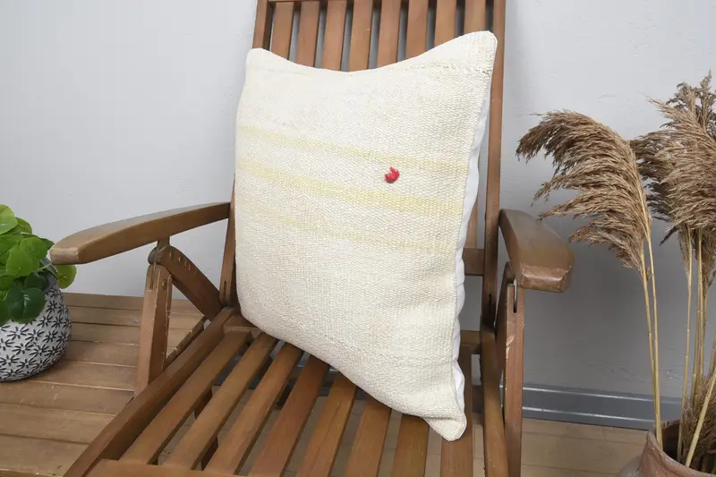 One Of A Kind Cushion Case, 20x20 Beige Cushion Case, Kilim Pillow Cover, Turkish Pillow, Boho Pillow, Authentic Pillow, Cushion Case - 3