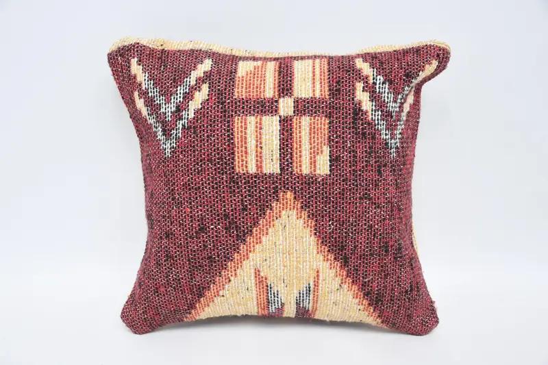 Geometric Red Vintage Cushion, Antique Holiday Decor 12x12 inch Euro Sham - 1