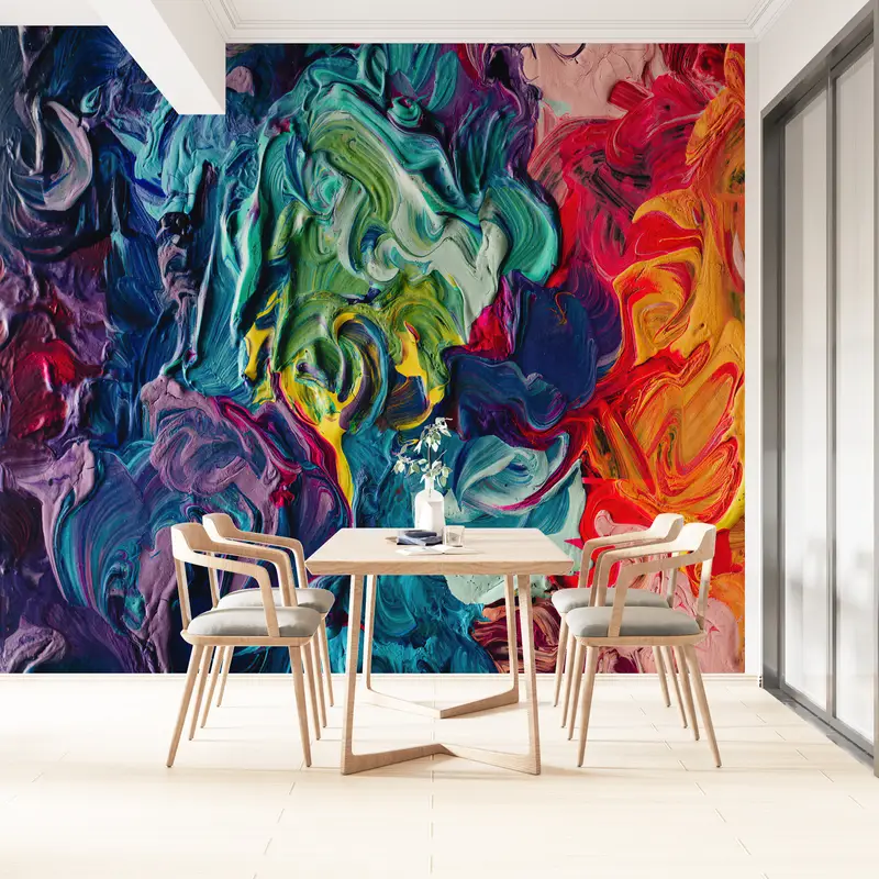 Çağdaş Baskılı Duvar Kağıdı: Farklı Renkler, Renkli Yağlıboya Desenler