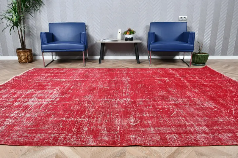 Vintage Büyük Halı 6.6x9.4 ft, Türk Oushak Kırmızı Ombré Yün Halı - 1