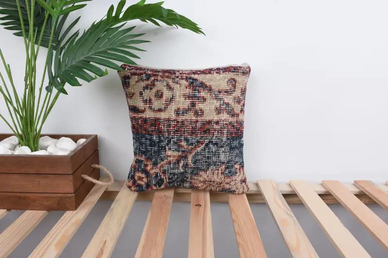 Authentic Cushion Case, Boho Pillow, Turkish Pillow, Pillow for Couch, 12x12 Blue Pillow Sham, Outdoor Bolster Cushion, Yoga Cushion Case, Cushion - 1