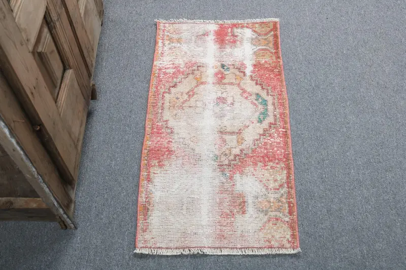 1.4x2.8 ft Eski Türk Halısı, Küçük Halı, Kırmızı Oushak Patchwork Halı - 1