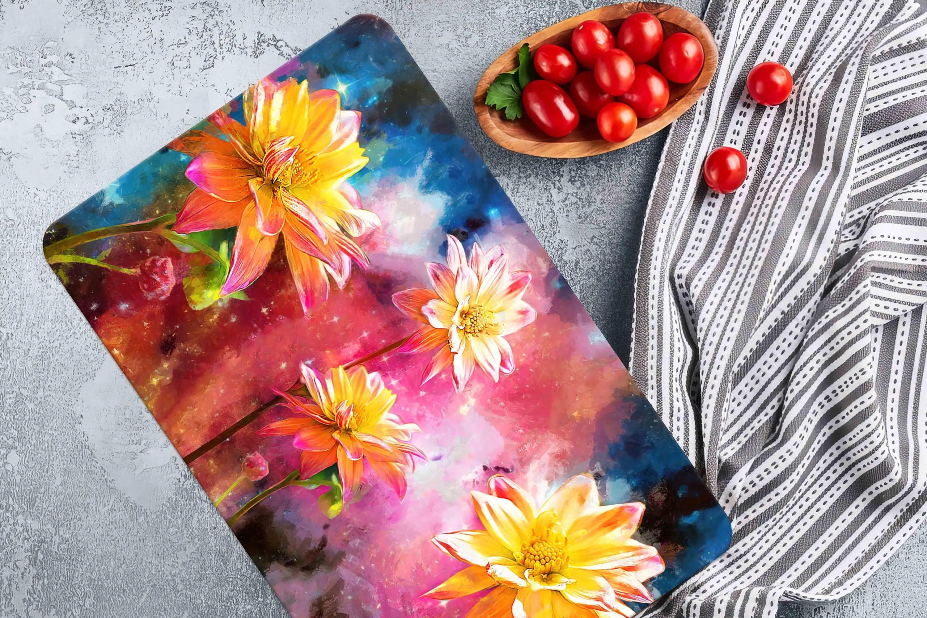 Colorful Flower Glass Cutting Board, Modern Kitchen Essential - 1