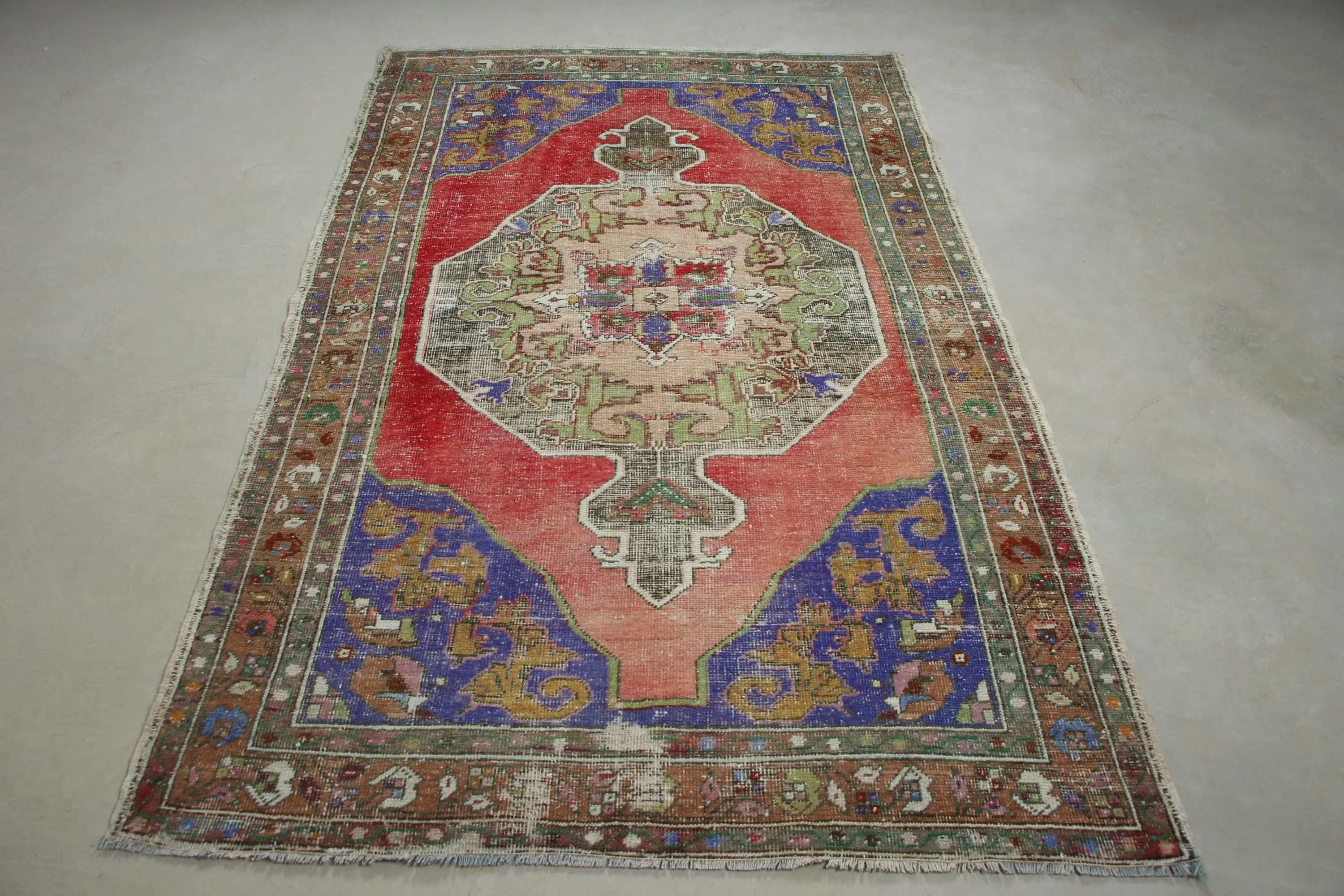 4.4x7.2 ft Turkish Rug, Rug, Red Ikat Rug Wool - 1