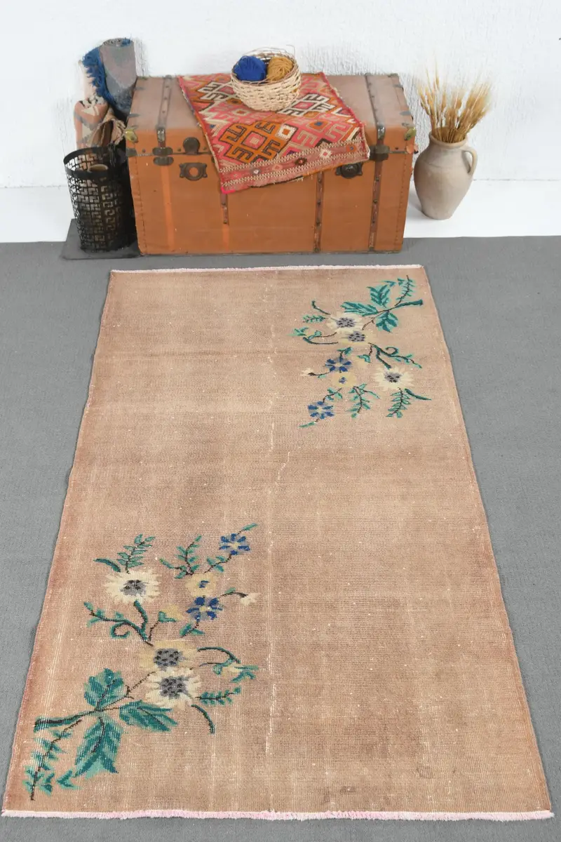 Oushak Teppich, 3,8x6,6 ft Vintage Teppich, braune Teppichwolle - 1