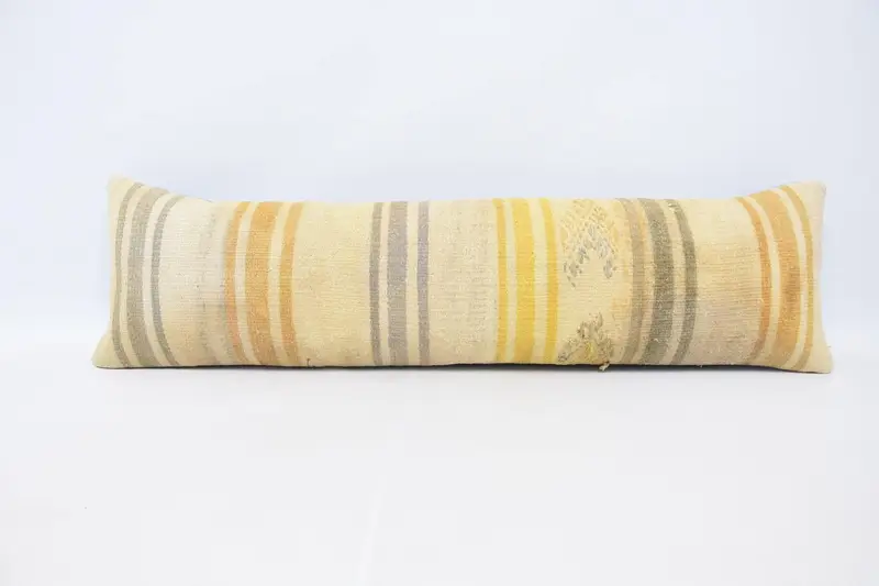 Funda de almohada a rayas turca de 12x42 pulgadas, decoración de dormitorio universitario, funda de almohada rectangular de regalo beige para regalo de vacaciones - 1