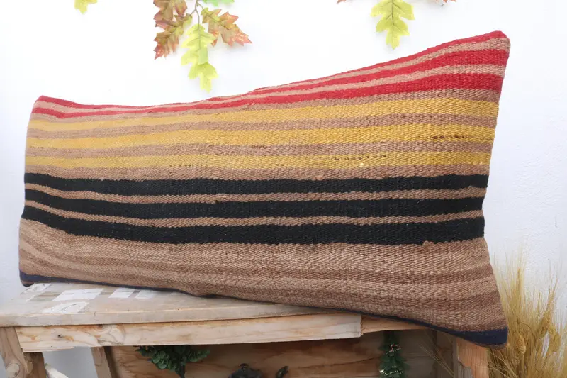 Vintage Kilim Throw Pillow, Pillow, Yoga Pillow Case, Turkish Bench Cushion Case, Antique Pillows, Boho Pillow, 16x36 Brown Pillow Case - 4