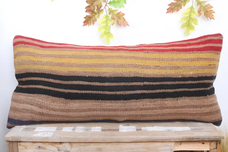 Vintage Kilim Throw Pillow, Pillow, Yoga Pillow Case, Turkish Bench Cushion Case, Antique Pillows, Boho Pillow, 16x36 Brown Pillow Case - 2
