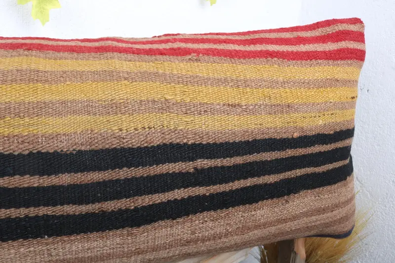 Vintage Kilim Throw Pillow, Pillow, Yoga Pillow Case, Turkish Bench Cushion Case, Antique Pillows, Boho Pillow, 16x36 Brown Pillow Case - 5