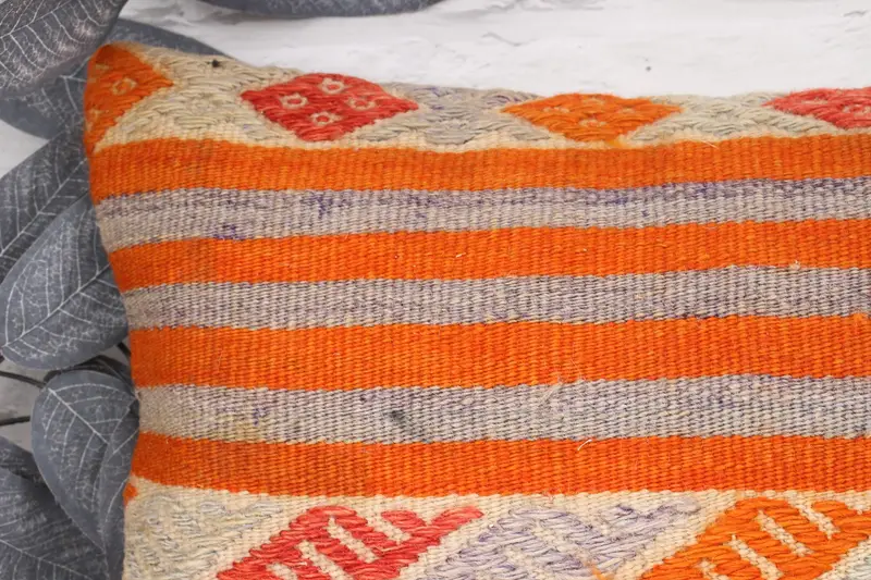 Kilim Pillow Cover, 12x20 Orange Pillow Cover, Traditional Pillow Case, Turkish Kilim Pillow, Pillow Sham, Home Decor Pillow, Natural Pillow Case - 2