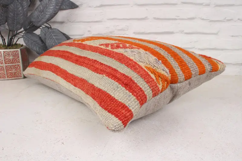 Kilim Pillow Cover, 12x20 Orange Pillow Cover, Traditional Pillow Case, Turkish Kilim Pillow, Pillow Sham, Home Decor Pillow, Natural Pillow Case - 6