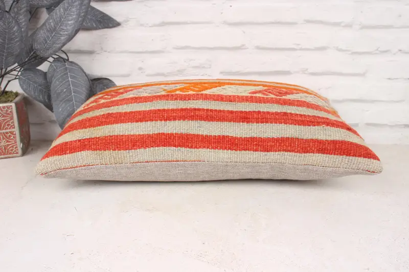 Kilim Pillow Cover, 12x20 Orange Pillow Cover, Traditional Pillow Case, Turkish Kilim Pillow, Pillow Sham, Home Decor Pillow, Natural Pillow Case - 5