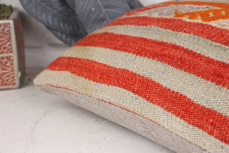 Kilim Pillow Cover, 12x20 Orange Pillow Cover, Traditional Pillow Case, Turkish Kilim Pillow, Pillow Sham, Home Decor Pillow, Natural Pillow Case - 7