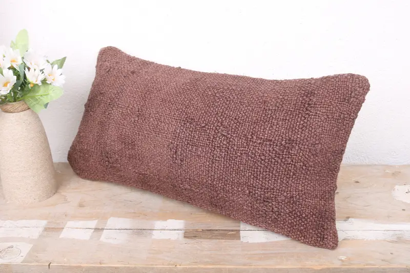 Accent Cushion, Vintage Pillow, Pillow for Sofa, 8x16 Brown Cushion, Cushion Case, Kilim Cushion Sham, Vintage Cushion Case - 4