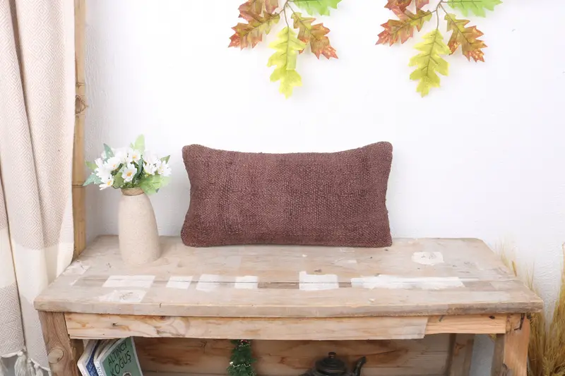 Accent Cushion, Vintage Pillow, Pillow for Sofa, 8x16 Brown Cushion, Cushion Case, Kilim Cushion Sham, Vintage Cushion Case - 1