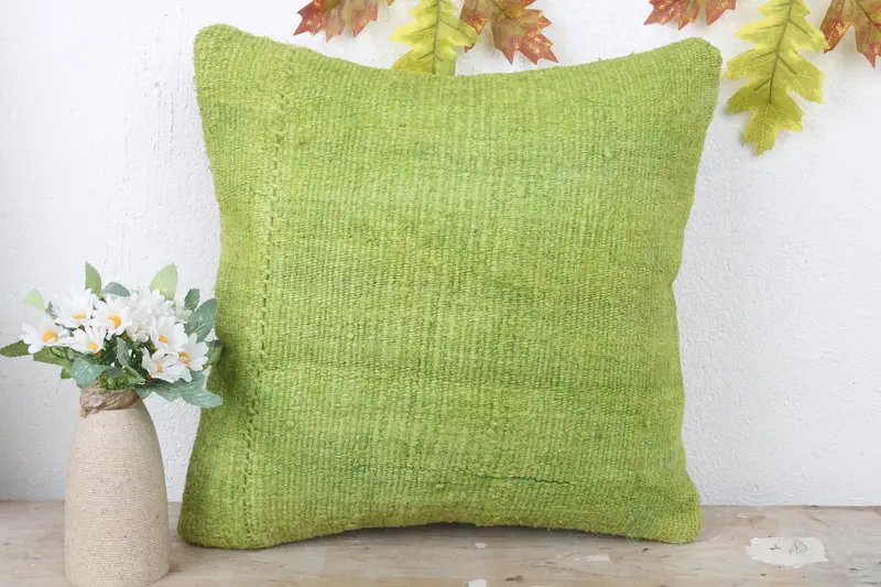 Home Decor Pillow, Cushion Case, Vintage Pillow, 16x16 Green Pillow Cover, Sofa Bolster Pillow Cover, Ethnical Kilim Rug Pillow - 2