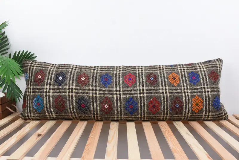 16x48 Brown Pillow Cover, Kilim Pillow, Decorative Throw Cushion, Pillow for Sofa, Kilim Cushion Sham, Pillow Cover, Comfy Throw Cushion - 1
