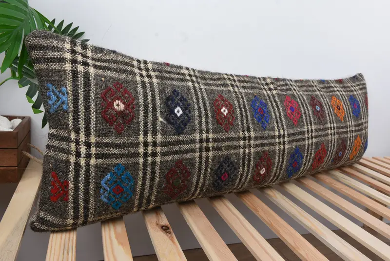 16x48 Brown Pillow Cover, Kilim Pillow, Decorative Throw Cushion, Pillow for Sofa, Kilim Cushion Sham, Pillow Cover, Comfy Throw Cushion - 4