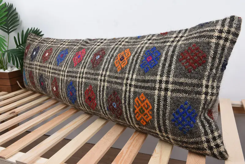 16x48 Brown Pillow Cover, Kilim Pillow, Decorative Throw Cushion, Pillow for Sofa, Kilim Cushion Sham, Pillow Cover, Comfy Throw Cushion - 5