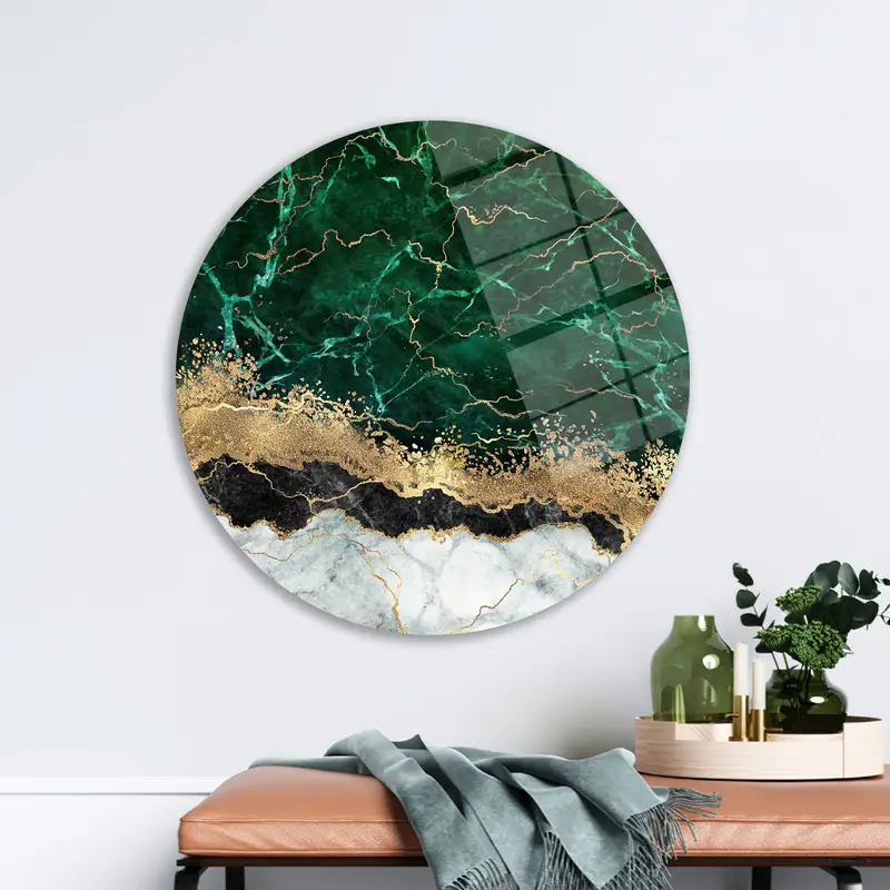 エレガントなプリントガラス: 現代的なグリーンとゴールドの大理石のデザイン