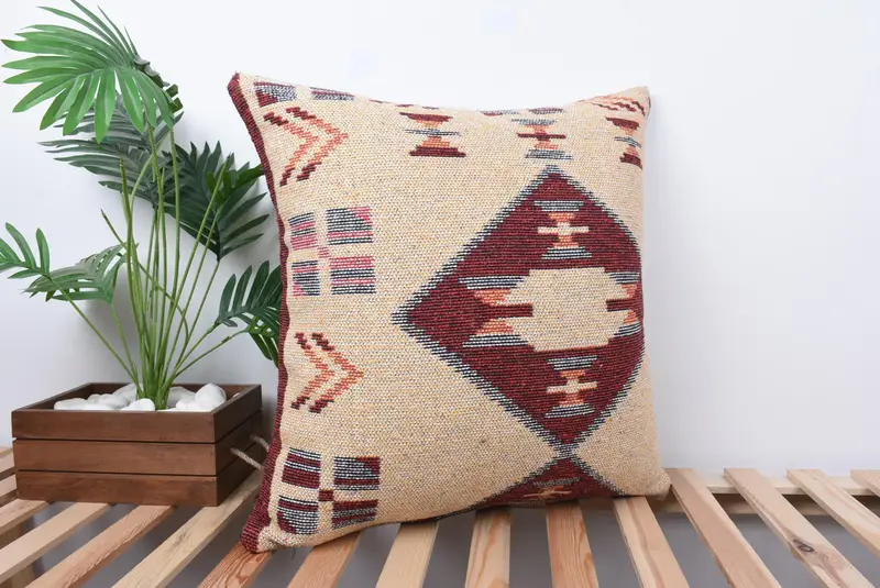 24x24 Beige Pillow, Bed Cushion, Bohemian Cushion Cushion, Pillow, Handmade Kilim Cushion, Antique Pillows, Cotton Pillow, Kilim Pillow - 4