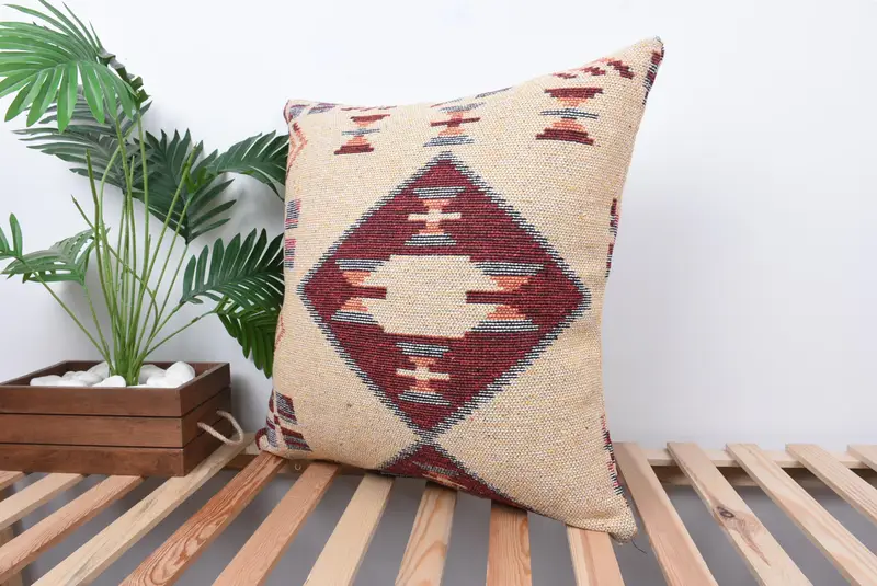 24x24 Beige Pillow, Bed Cushion, Bohemian Cushion Cushion, Pillow, Handmade Kilim Cushion, Antique Pillows, Cotton Pillow, Kilim Pillow - 5