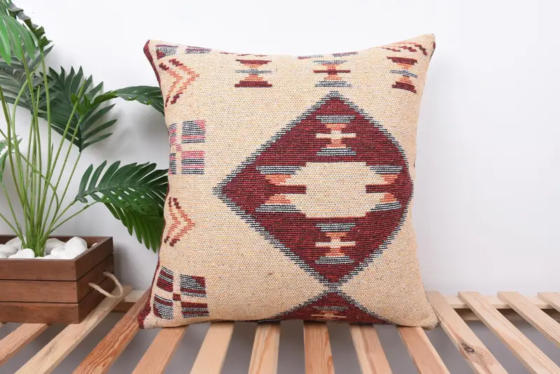 24x24 Beige Pillow, Bed Cushion, Bohemian Cushion Cushion, Pillow, Handmade Kilim Cushion, Antique Pillows, Cotton Pillow, Kilim Pillow - 1