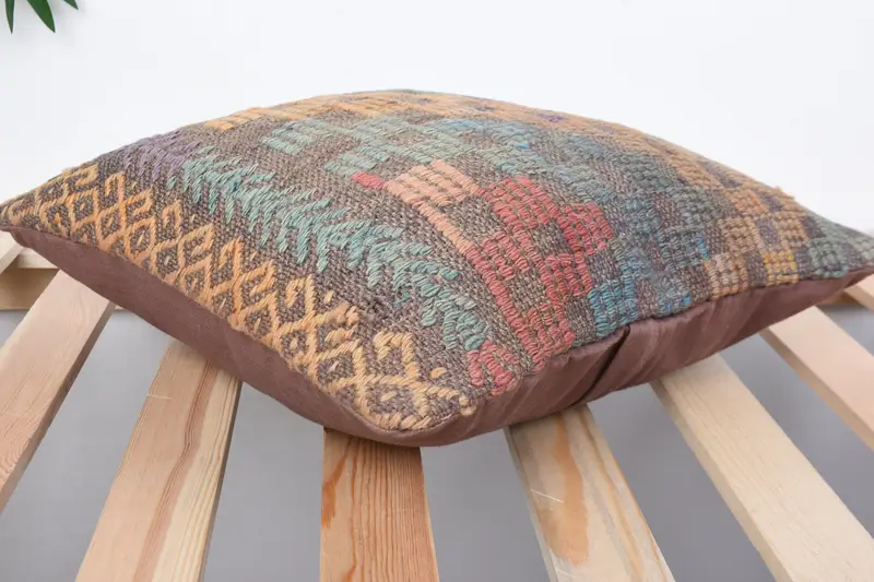 Vintage Kilim Pillow, Kilim Pillow Cover, Yoga Pillow Cover, Pillow Sham, 14x14 Green Pillow Cover, Pillow for Couch, Decorative Bolster Pillow Sham - 6