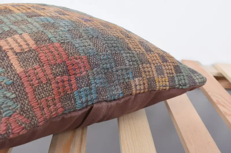 Vintage Kilim Pillow, Kilim Pillow Cover, Yoga Pillow Cover, Pillow Sham, 14x14 Green Pillow Cover, Pillow for Couch, Decorative Bolster Pillow Sham - 7
