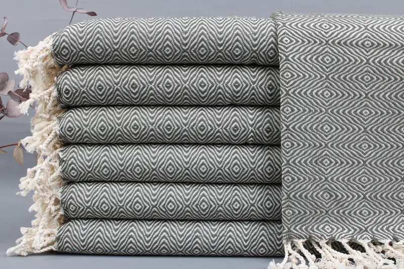 Kitchen Towel Diamond Washcloth Monogrammed Khaki Green, 18x36 Inches