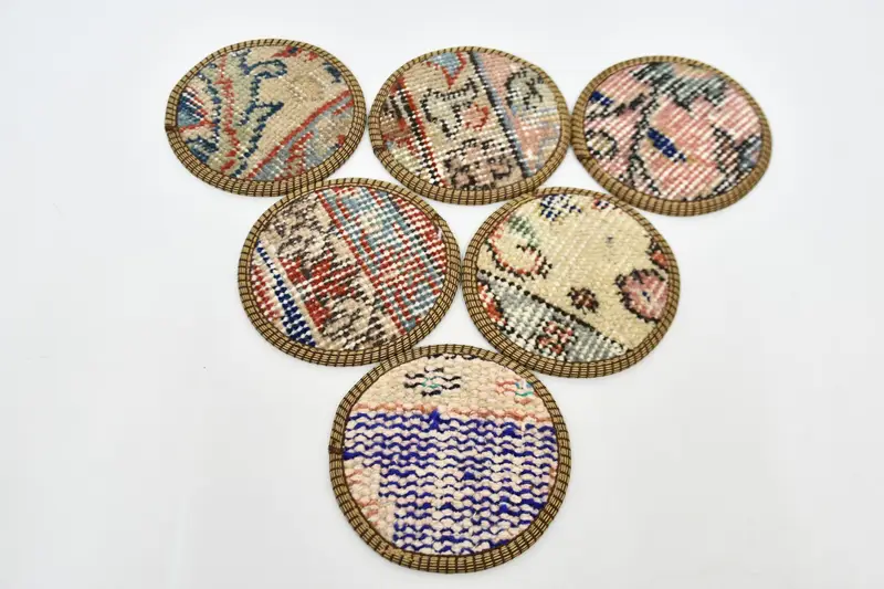 Zarif Bej ve Kahverengi Bardak Altlıkları, Premium Halı Bardak Altlığı Seti