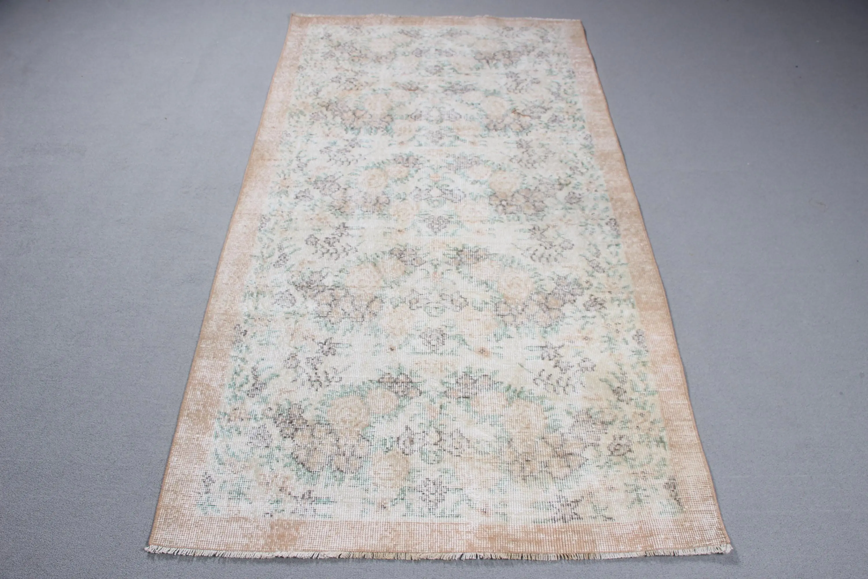 3.5x6.5 ft Vintage Halı, Kahverengi Kamuflaj Türk Halısı Yün - 1