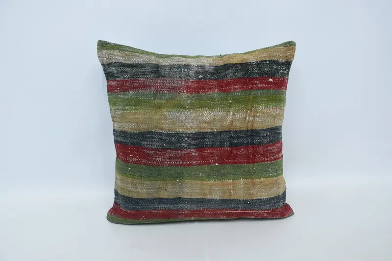 Vintage Square Green Pillowcase, Striped 24x24 inch Antique Cushion - 1