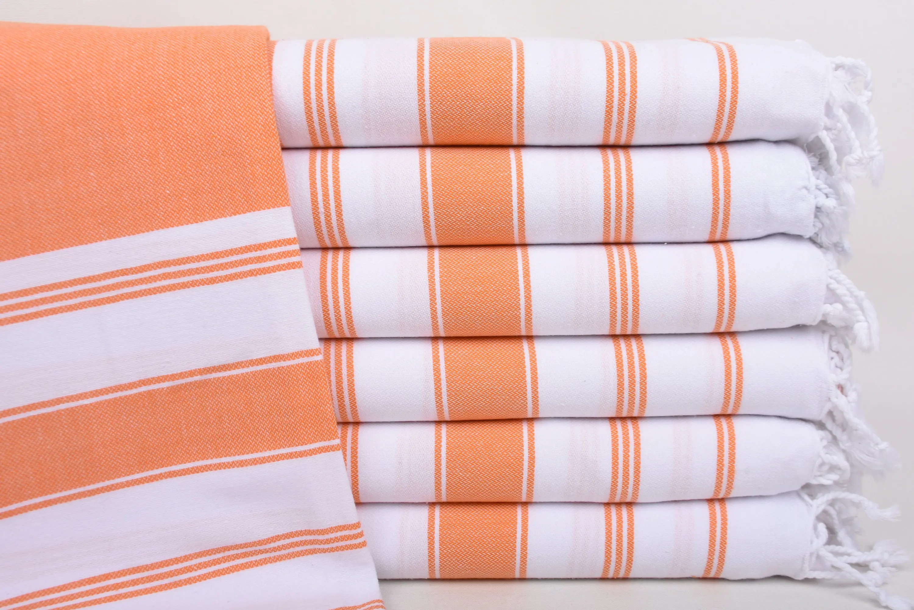 Personalized Beach Towel Orange Stripes Turkish Cotton, 70x40 Inches - 1