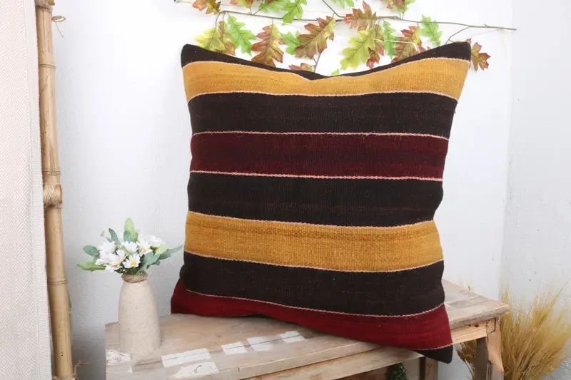 Cushion Cover, Designer Throw Pillow Case, Interior Designer Pillow, Ethnical Kilim Rug Pillow, Turkish Pillow, 24x24 Brown Cushion Cover - 4