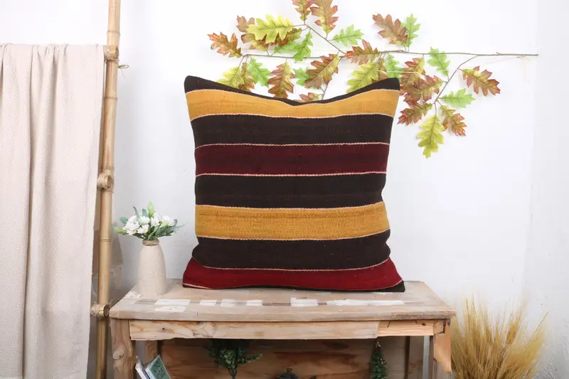 Cushion Cover, Designer Throw Pillow Case, Interior Designer Pillow, Ethnical Kilim Rug Pillow, Turkish Pillow, 24x24 Brown Cushion Cover - 1