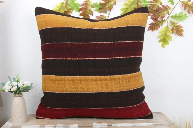 Cushion Cover, Designer Throw Pillow Case, Interior Designer Pillow, Ethnical Kilim Rug Pillow, Turkish Pillow, 24x24 Brown Cushion Cover - 2