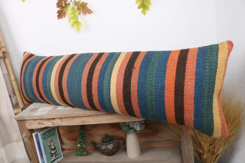 12x43 Green Cushion Case, Turkish Kilim Pillow, Kilim Pillow, Pillow Case, Ethnic Throw Cushion Case, Vintage Kilim Throw Pillow - 4