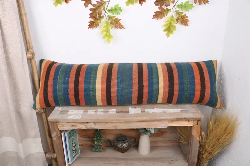12x43 Green Cushion Case, Turkish Kilim Pillow, Kilim Pillow, Pillow Case, Ethnic Throw Cushion Case, Vintage Kilim Throw Pillow - 1