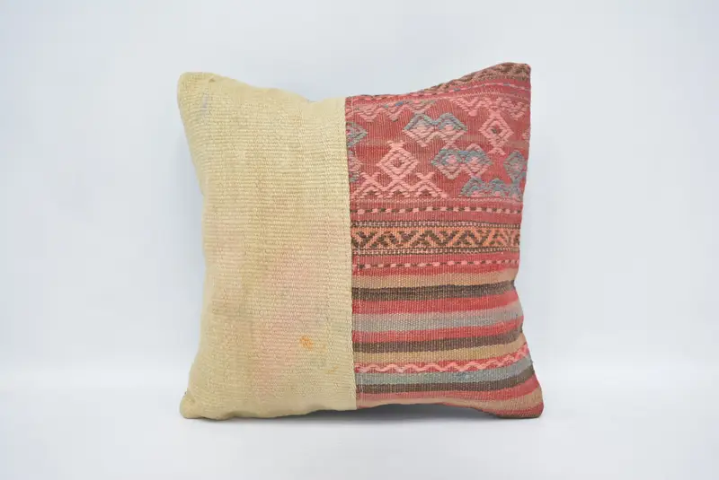 14x14 Beige Pillow Case, Throw Kilim Pillow, Home Decor Pillow, Office Chair Pillow, Pillow Cover, Vintage Throw Pillow Case, Turkish Pillow - 1