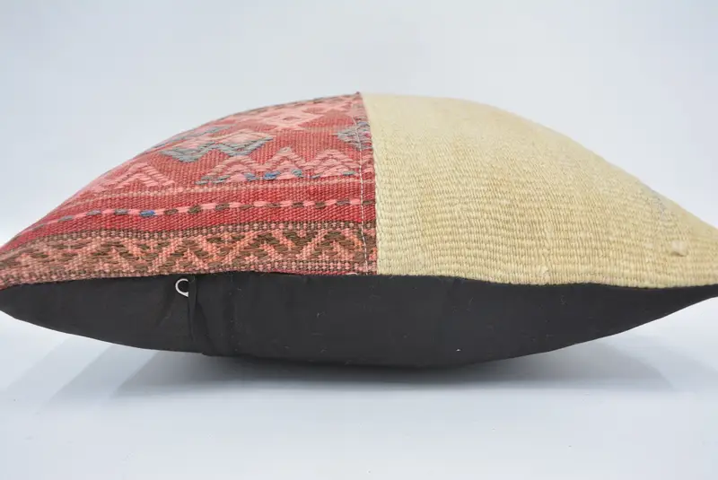14x14 Beige Pillow Case, Throw Kilim Pillow, Home Decor Pillow, Office Chair Pillow, Pillow Cover, Vintage Throw Pillow Case, Turkish Pillow - 5
