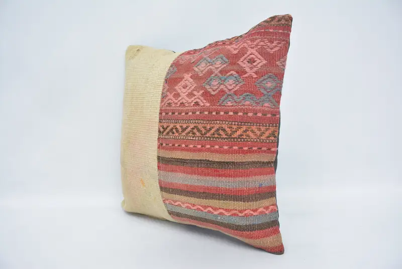 14x14 Beige Pillow Case, Throw Kilim Pillow, Home Decor Pillow, Office Chair Pillow, Pillow Cover, Vintage Throw Pillow Case, Turkish Pillow - 4