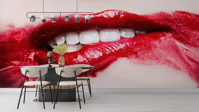 Modern Wall Paper, , Bright Wall Paper, Custom Wall Paper, Red Lip Wall Paper, Red Lipstick Wall Print, Nude Wall Print, Mature Artwork - 9
