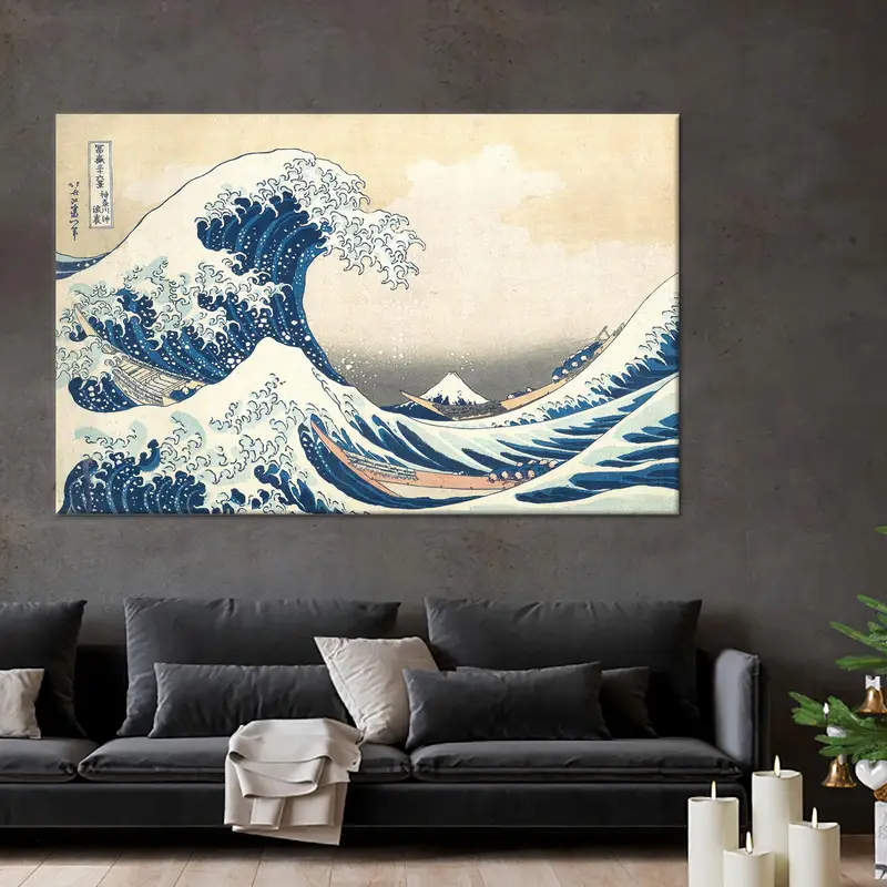 Lienzo de paisaje marino abstracto contemporáneo: La gran ola de Hokusai