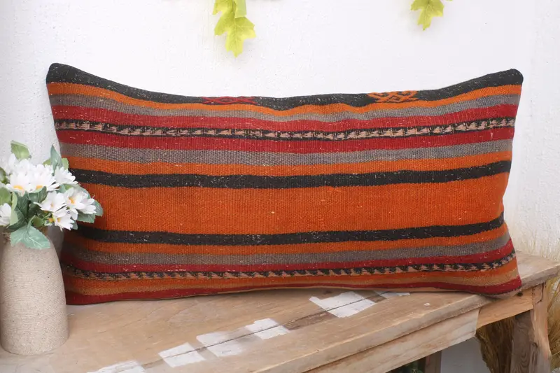 Living Room Throw Pillow Sham, Pillow Cover, 12x24 Orange Cushion Cover, Turkish Pillow, Boho Pillow, Kilim Pillow Cover, Shabby Chic Cushion Case - 4