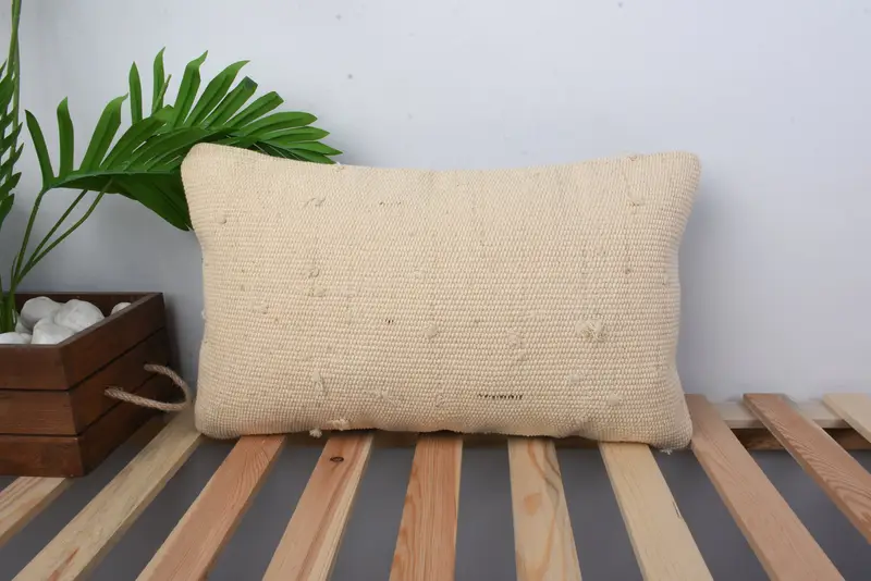 Throw Kilim Pillow, Anatolian Cushion Case, Rustic Cushion Cover, Muted Cushion Case, 12x20 Beige Pillow, Pillow, Vintage Pillow, Kilim Pillow - 1
