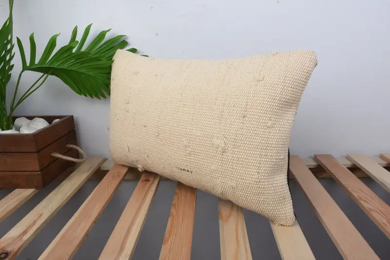 Throw Kilim Pillow, Anatolian Cushion Case, Rustic Cushion Cover, Muted Cushion Case, 12x20 Beige Pillow, Pillow, Vintage Pillow, Kilim Pillow - 5