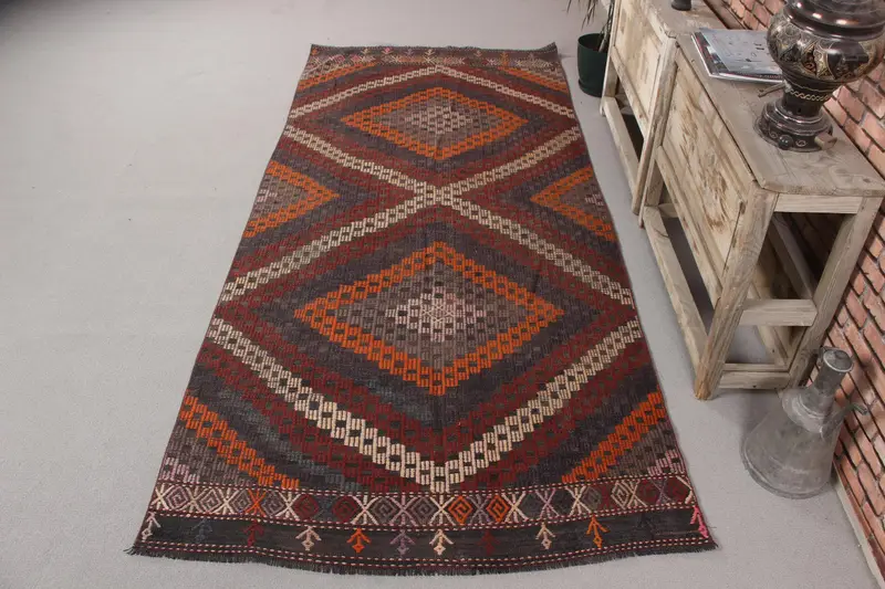 Purple, Orange Floral Rug, 3,9x8,9 ft Chic Decor